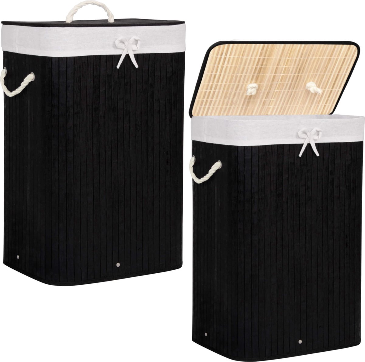 Goedkoopste Springos Wasmand | Met Deksel | Opvouwbaar | 72 Liter | Met Uitneembare Waszak | Wasmand | Zwart/Beige