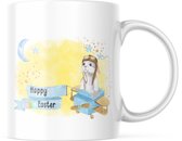 Paas Mok happy easter bunny vliegtuig | Paas cadeau | Pasen | Paasdecoratie | Pasen Decoratie | Grappige Cadeaus | Koffiemok | Koffiebeker | Theemok | Theebeker