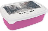Broodtrommel Roze - Lunchbox - Brooddoos - New York - Weg - Auto - 18x12x6 cm - Kinderen - Meisje