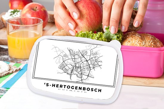 Breadbox Pink - Lunchbox - Breadbox - Plan de la ville - Zwart Wit - Carte - ' S Hertogenbosch - Nederland - Carte - 18x12x6 cm - Enfants - Fille