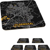 Onderzetters voor glazen - Oldenzaal - Stadskaart - Plattegrond - Black and Gold - Kaart - 10x10 cm - Glasonderzetters - 6 stuks