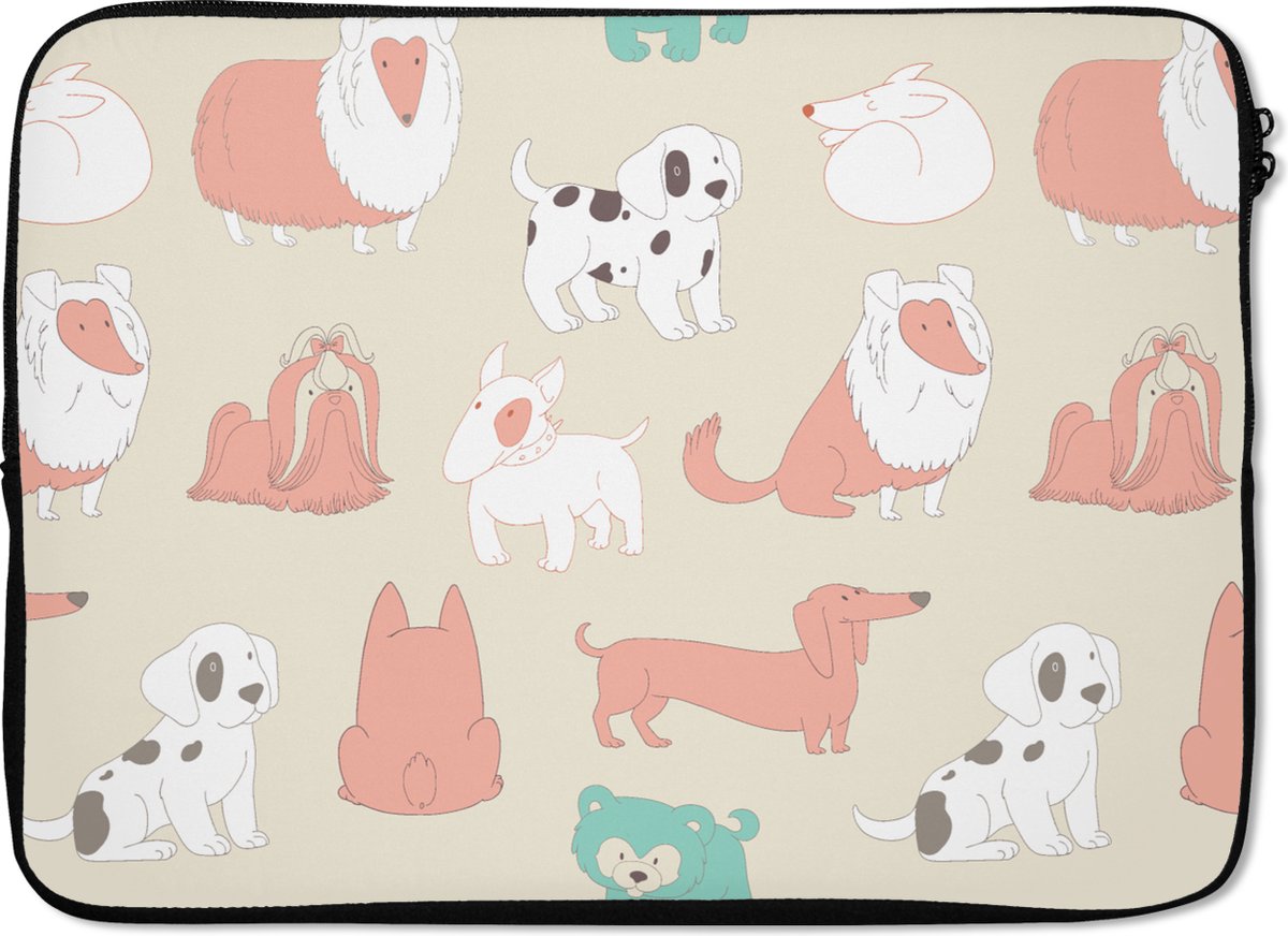 Laptophoes 14 inch - Patroon - Hond - Puppy - Jongens - Meisjes - Kinderen - Kids - Laptop sleeve - Binnenmaat 33x23 cm - Zwarte achterkant