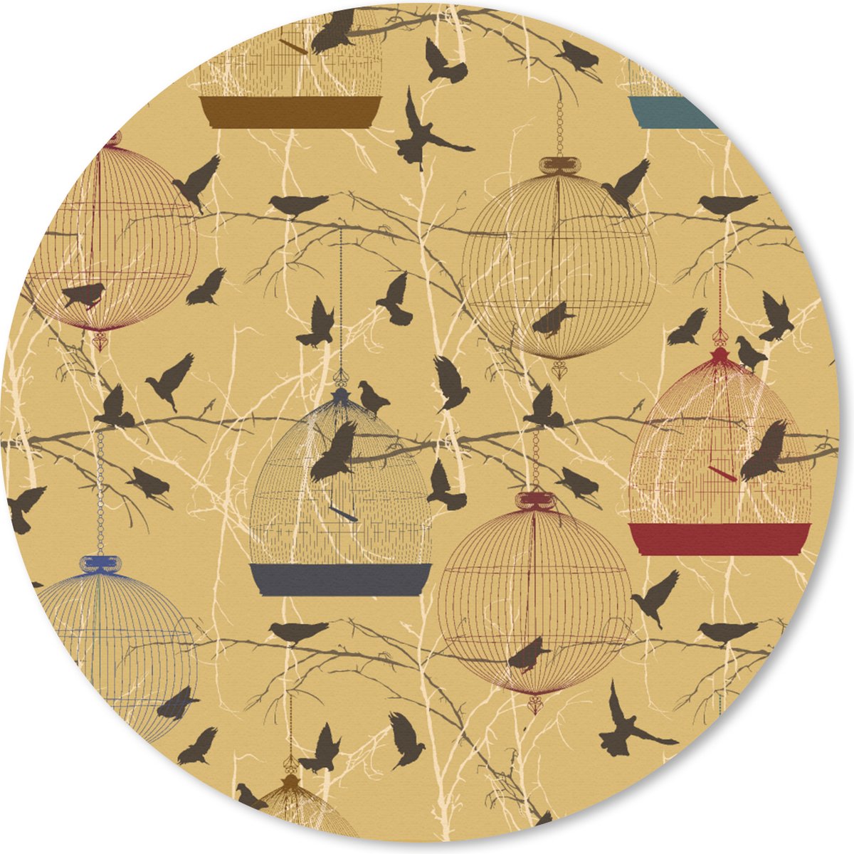 Muismat rond 30x30 cm - Mousepad Vogelkooi - Vogel - Patronen - Ronde muismatten