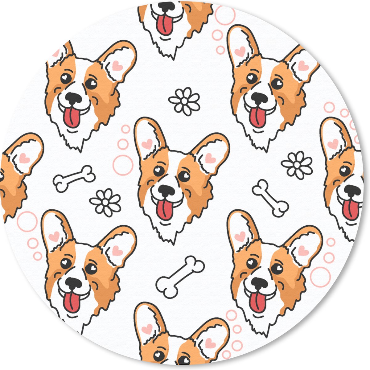 Muismat rond 20x20 cm - Mousepad Patronen - Hond - Corgi - Jongens - Meisjes - Kinderen - Kids - Ronde muismatten