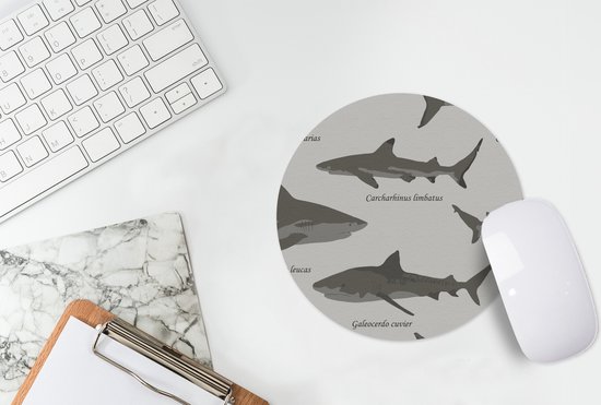 Muismat rond 20x20 cm - Mousepad Patronen - Haai - Zee - Ronde muismatten
