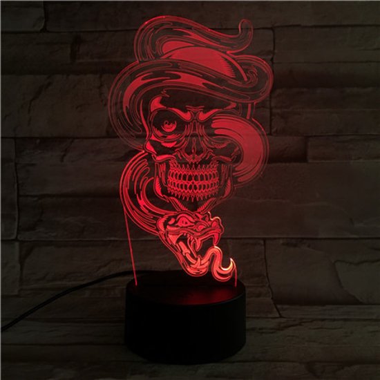 3D Led Lamp Met Gravering - RGB 7 Kleuren - Schedel Met Draak