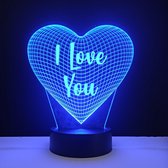 Lampe LED 3D - Coeur avec texte - Je t'aime