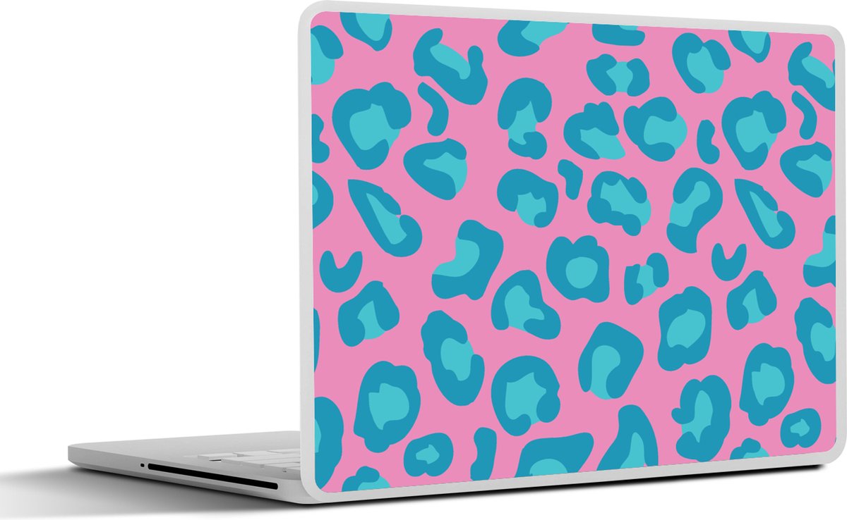 Laptop sticker - 15.6 inch - Panterprint - Blauw - Roze - Patronen - 36x27,5cm - Laptopstickers - Laptop skin - Cover