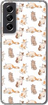 Geschikt voor Samsung Galaxy S21 FE hoesje - Patroon - Kat - Kitten - Jongens - Meisjes - Kinderen - Kids - Siliconen Telefoonhoesje