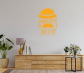 Stickerheld - Muursticker Best dad ever - Woonkamer - Vaderdag - Bolhoed, vergrootglas en snor - Engelse Teksten - Mat Middenoranje - 78.3x55cm