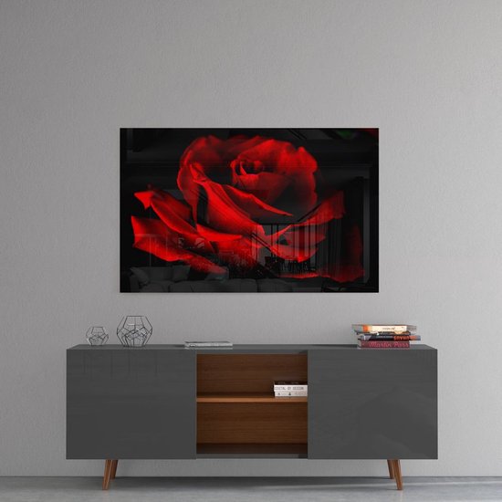 Insigne Glazen Schilderijen - Bloemen - Rode roos - Glasschilderij - 110x70 cm - 4 mm