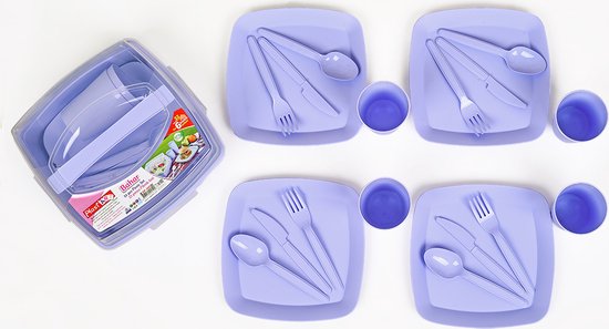 Set de pique-nique réutilisable 32 pièces pour 6 personnes, tasses,  assiettes