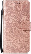 Mobigear Telefoonhoesje geschikt voor LG K50s Hoesje | Mobigear Flowers Bookcase Portemonnee | Pasjeshouder voor 3 Pasjes | Telefoonhoesje voor Pinpas / OV Kaart / Rijbewijs - Roségoud