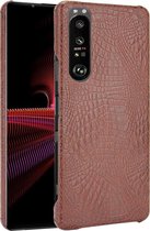 Mobigear Hoesje geschikt voor Sony Xperia 1 III Telefoonhoesje Hardcase | Mobigear Croco Backcover | Xperia 1 III Case | Back Cover - Bruin