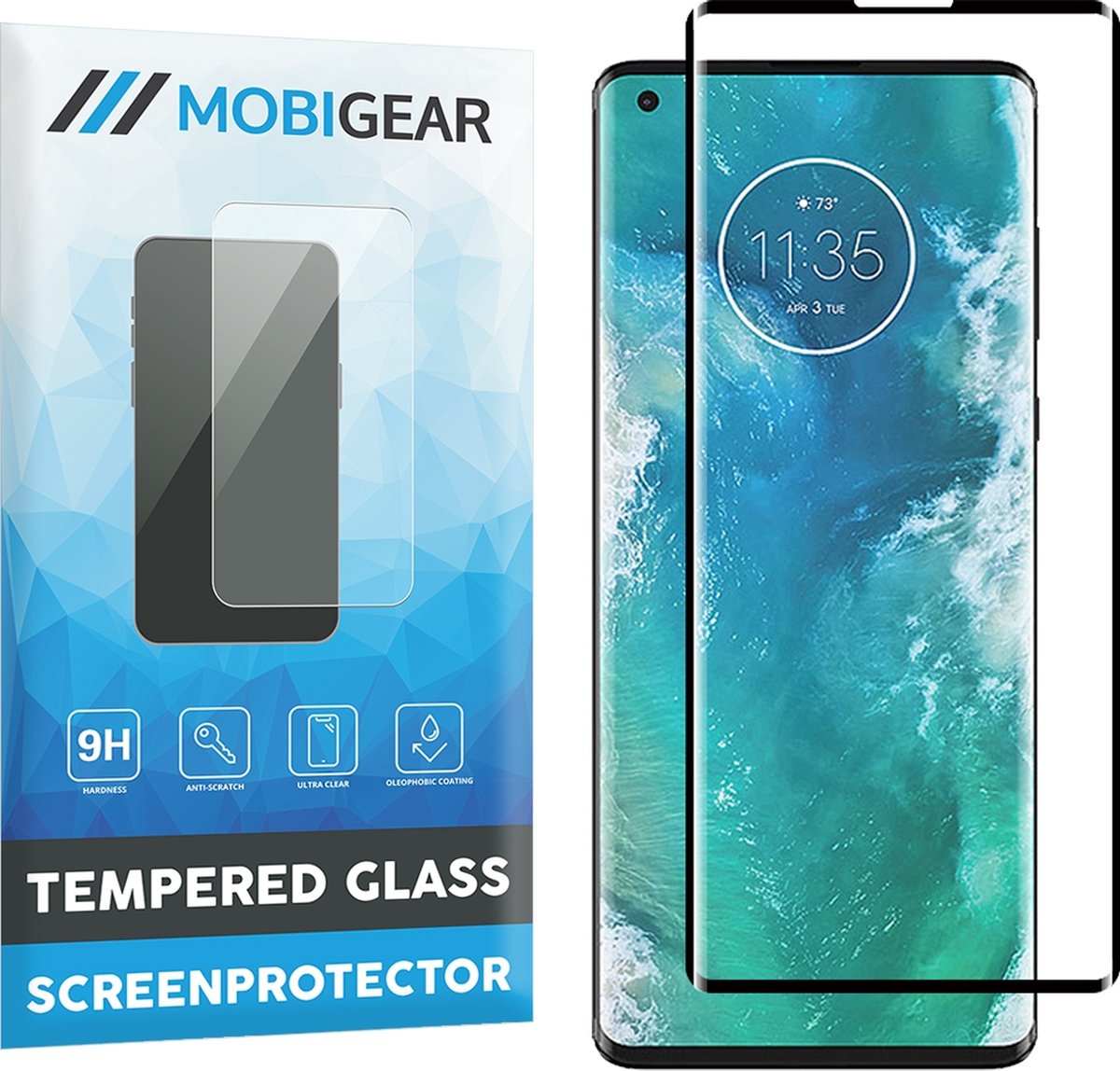 Mobigear Screenprotector geschikt voor Motorola Edge Plus Glazen | Mobigear Curved Screenprotector - Case Friendly - Zwart