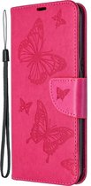 Mobigear Telefoonhoesje geschikt voor LG K61 Hoesje | Mobigear Butterfly Bookcase Portemonnee | Pasjeshouder voor 2 Pasjes | Telefoonhoesje voor Pinpas / OV Kaart / Rijbewijs - Roze