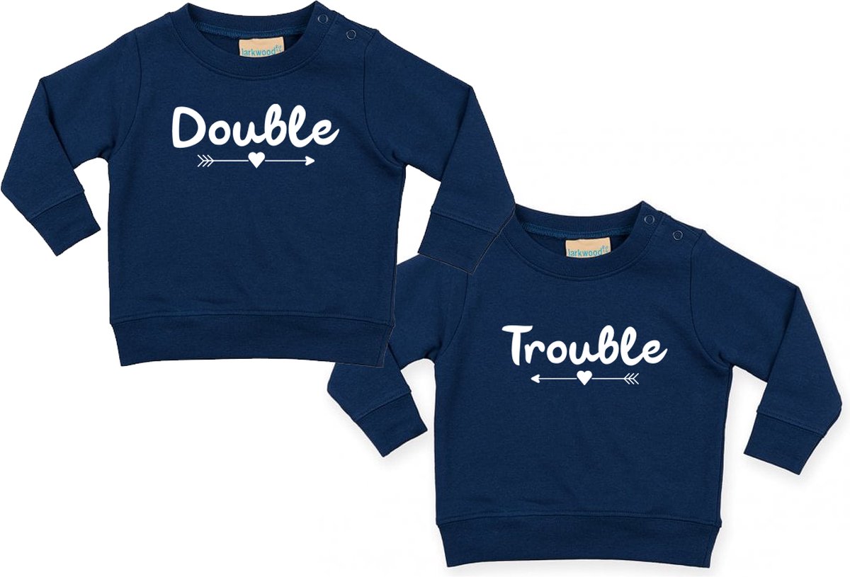 Sweater Kids Donkerblauw - Double Trouble - 6-12 MND 74/80 CM - Tweeling Kleding Set