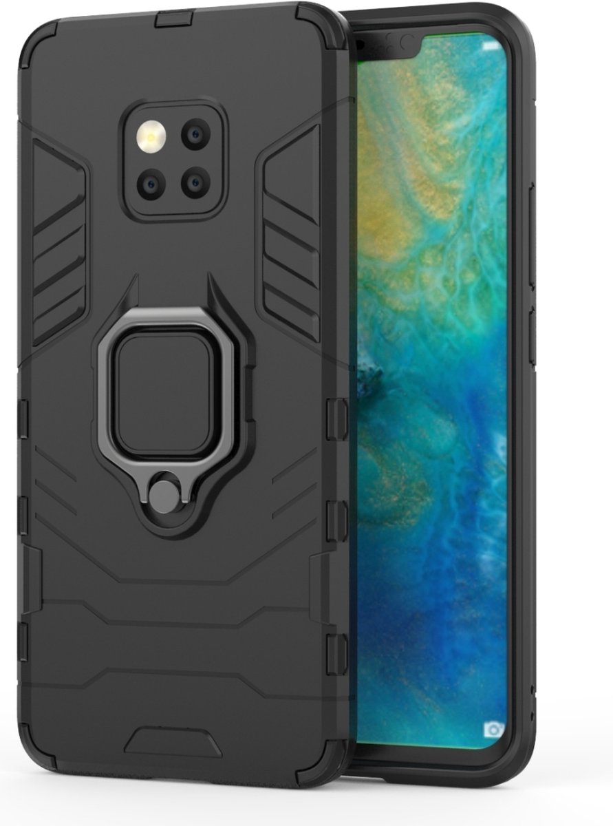 Mobigear Hoesje geschikt voor Huawei Mate 20 Pro Telefoonhoesje Hardcase | Mobigear Armor Ring Backcover Shockproof met Ringhouder | Schokbestendig Mate 20 Pro Telefoonhoesje | Anti Shock Proof - Zwart