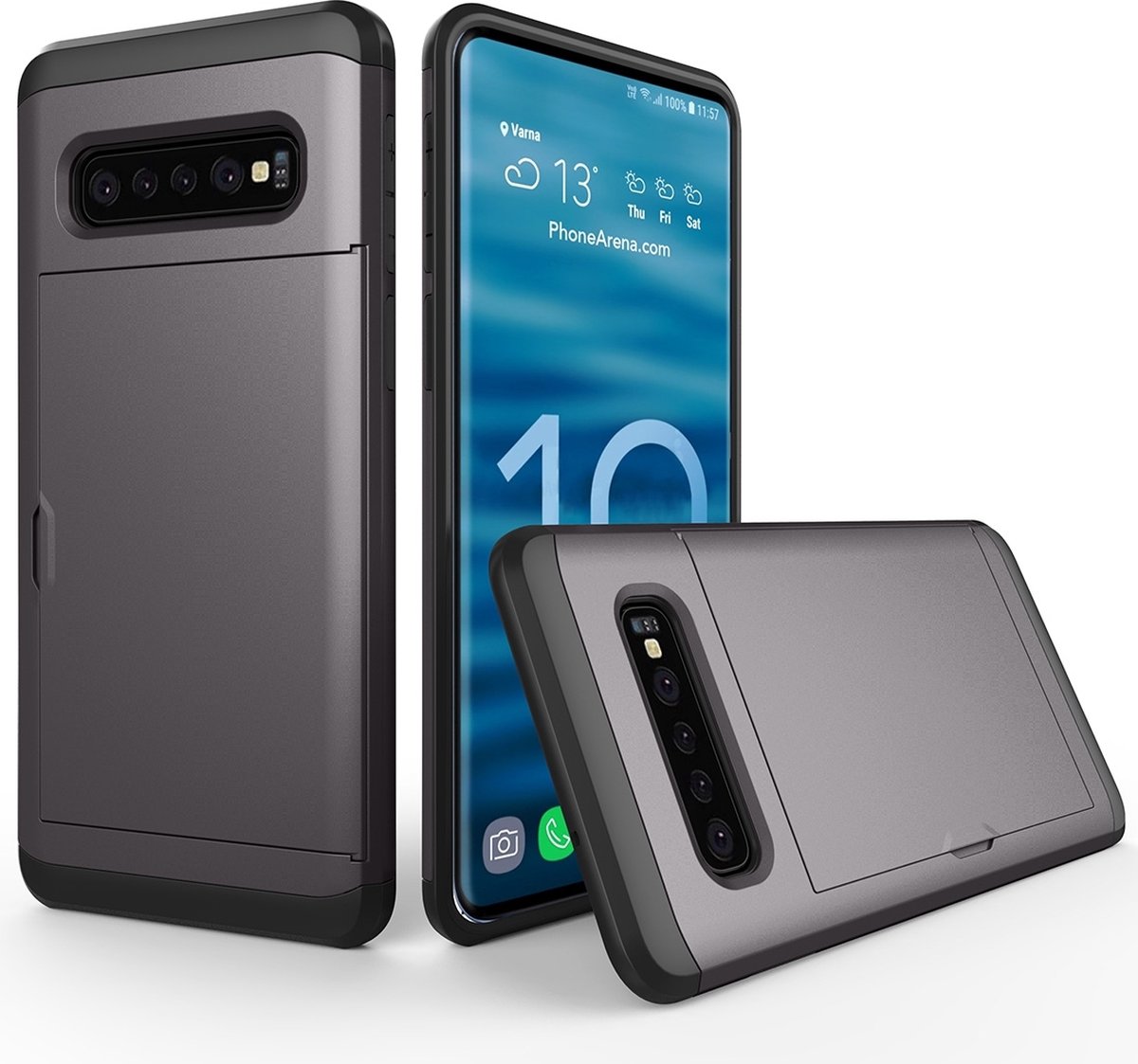 Mobigear Hoesje geschikt voor Samsung Galaxy S10 Telefoonhoesje met Kaarthouder Hardcase | Mobigear Card Backcover Shockproof met Pasjeshouder | Kaarthouder voor 2 Pasjes | Hoesje voor Pinpas / OV Kaart / Rijbewijs | Schokbestendig Galaxy S10