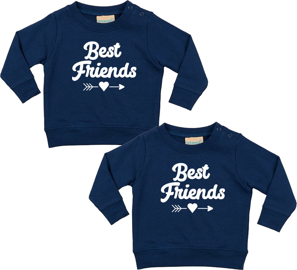 Sweater Donkerblauw Set van 2 - Best Friends - 74/80 CM - Tweeling - Vrienden