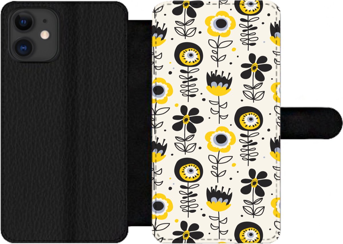 Telefoonhoesje Geschikt voor iPhone 12 Pro Max telefoonhoesje - Meiden - Bloemen - Blaadjes - Patronen - Girl - Kids - Kinderen - Met vakjes - Wallet case met magneetsluiting