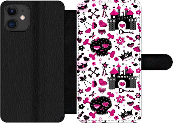 Bookcase Geschikt voor iPhone 11 telefoonhoesje - Meiden - Kroon - Hart - Patronen - Girl - Kindje - Kinderen - Met vakjes - Wallet case met magneetsluiting