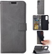 LuxeBass Telefoon Wallet Bookcase voor Samsung Galaxy A22 5G - Portemonnee telefoonhoesje voor Bankpassen - Kunstleer - Siliconen Houder - Magnetische sluiten- Grijs - telefoonhoes - gsm hoes - telefoonhoesjes - telefoonhoes - gsm hoes - gsm hoesjes