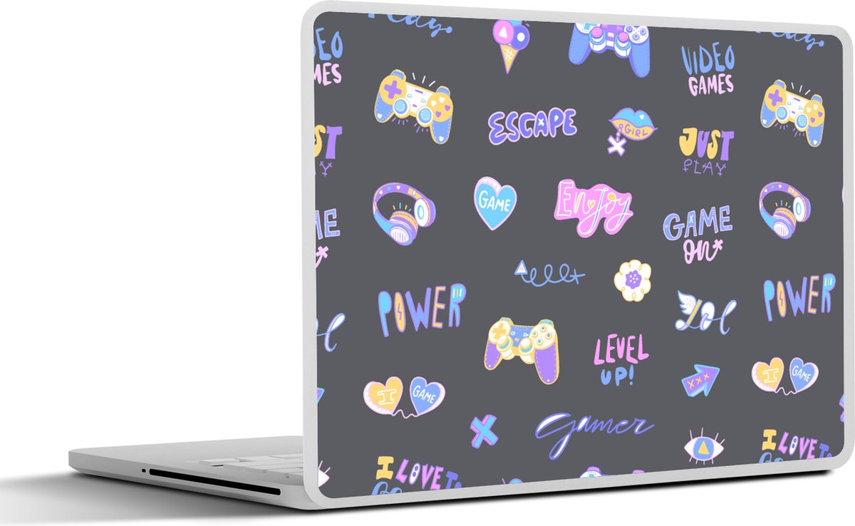 Laptop sticker - 10.1 inch - Meisjes - Gaming - Console - Patronen - Girl - Kids - Kinderen - Kindje - 25x18cm - Laptopstickers - Laptop skin - Cover