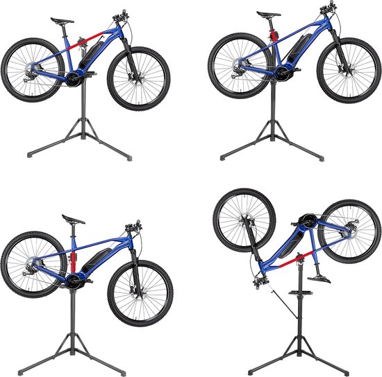 Pied d'atelier vélo Support de montage, Pliable, pour tous les modèles  courants, Réglable en hauteur et pivotant à 360°, avec barre de  stabilisation pour le guidon, Plateau à outils inclus acheter en