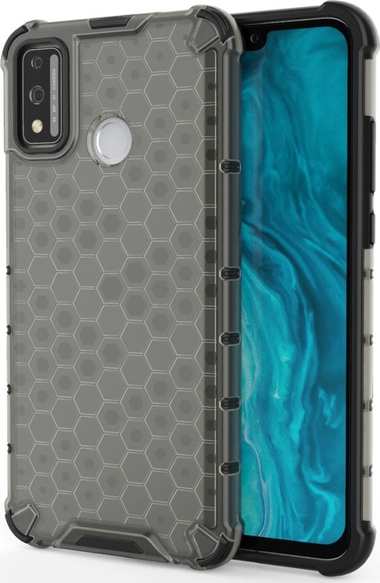 Mobigear Hoesje geschikt voor HONOR 9X Lite Telefoonhoesje Hardcase | Mobigear Honeycomb Backcover Shockproof | Schokbestendig 9X Lite Telefoonhoesje | Anti Shock Proof - Grijs