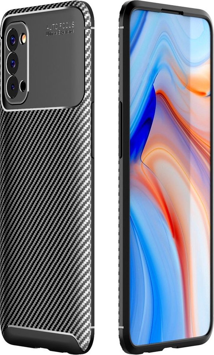 Mobigear Hoesje geschikt voor OPPO Reno 4 Telefoonhoesje Flexibel TPU | Mobigear Racing Backcover | Reno 4 Case | Back Cover - Zwart
