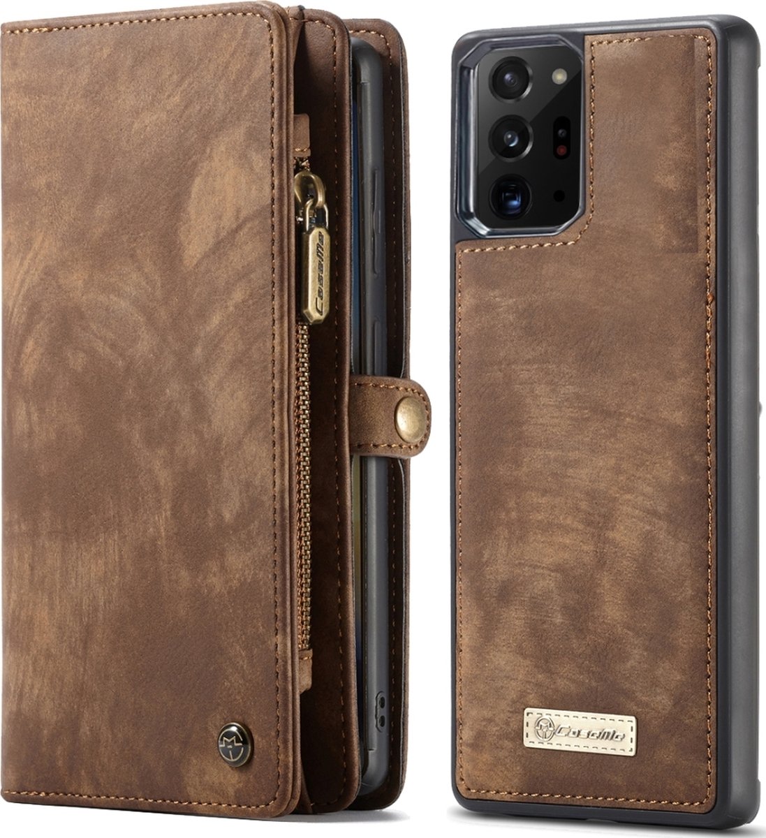 Caseme Telefoonhoesje geschikt voor Samsung Galaxy Note 20 Ultra Hoesje | Caseme 008 Uitneembare 2in1 Bookcase Portemonnee | Pasjeshouder voor 8 Pasjes | Telefoonhoesje voor Pinpas / OV Kaart / Rijbewijs - Bruin