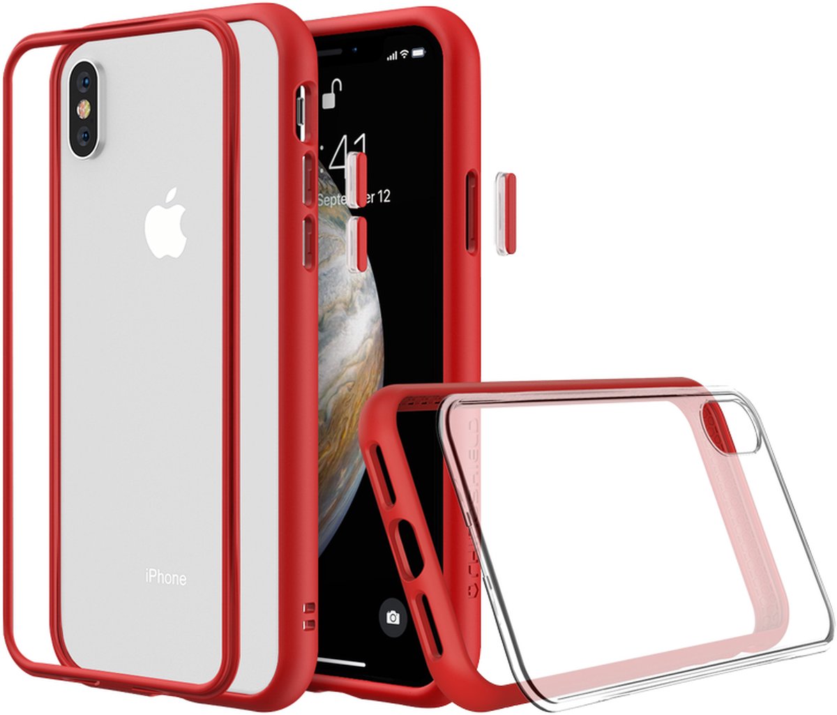 Apple iPhone XS Hoesje - Rhinoshield - MOD NX Serie - Hard Kunststof Backcover - Transparant / Rood - Hoesje Geschikt Voor Apple iPhone XS