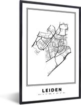Fotolijst incl. Poster Zwart Wit- Plattegrond – Leiden – Zwart Wit – Stadskaart - Kaart - Nederland - 20x30 cm - Posterlijst