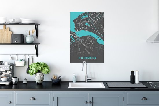 Poster Carte - Plan de la ville - Nederland - Carte - Water - Gooimeer - 60x90 cm