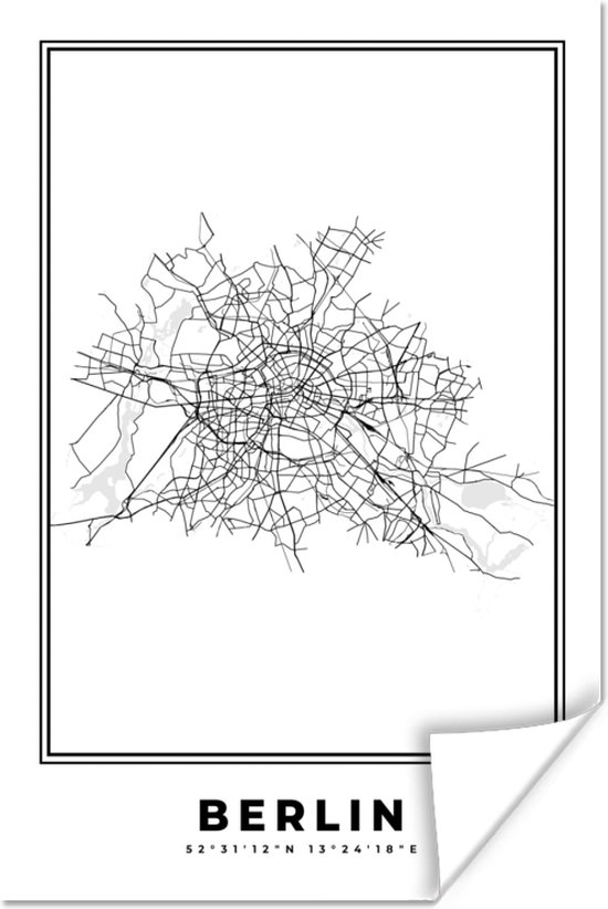 Affiche Allemagne – Berlin – Plan de Ville – Carte – Zwart Wit – Carte - 40x60 cm
