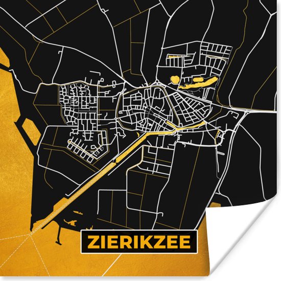 Poster Zierikzee - Black and Gold - Stadskaart - Kaart - Plattegrond