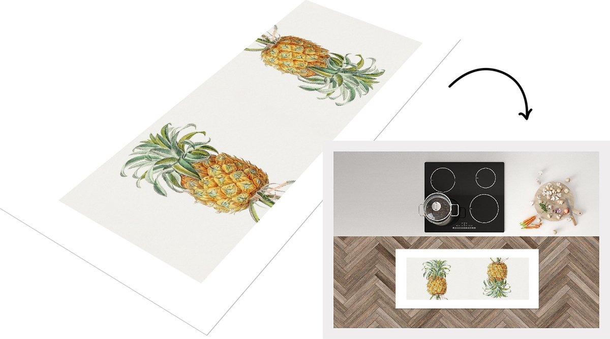 KitchenYeah Keukenloper - Loper keuken - Ananas - Eten - Fruit - 120x50 cm - Keukenloper vinyl Multicolor