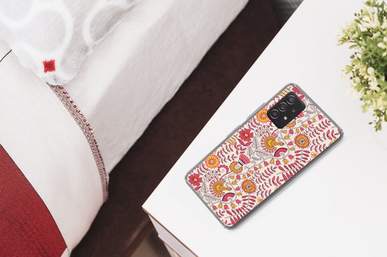 Samsung Galaxy A53 5G hoesje - Bloemen - Design - Roze - Oranje - Siliconen Telefoonhoesje - SleevesAndCases