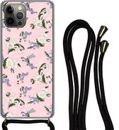 Hoesje met koord Geschikt voor iPhone 13 Pro Max - Patronen - Vergeet me nietjes - Bloemen - Girl - Kids - Kinderen - Siliconen - Crossbody - Backcover met Koord - Telefoonhoesje met koord - Hoesje met touw