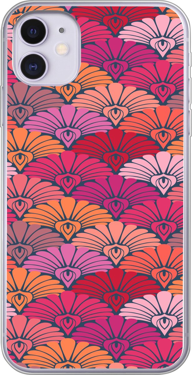 Telefoonhoesje Geschikt voor iPhone 11 hoesje - Patronen - Art Deco - Roze - Bloemen - Siliconen Telefoonhoesje Telefoonhoesje