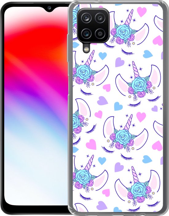 Coque Samsung Galaxy A12 - Meiden - Unicorn - Fleurs - Motifs - Fille - Kids - Enfants - Coque de téléphone en Siliconen
