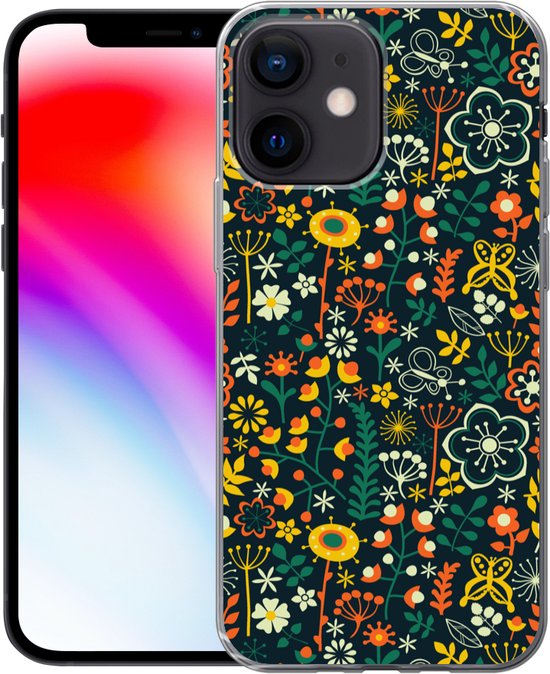 Coque iPhone 12 mini - Filles - Papillon - Plantes - Motifs - Fille - Kids - Enfants - Meiden - Coque de téléphone en Siliconen