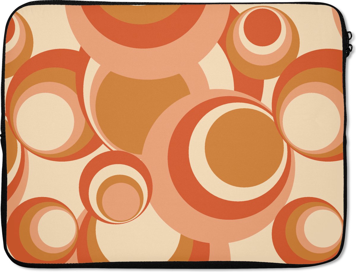 Laptophoes 17 inch - Cirkel - Retro - Patroon - Laptop sleeve - Binnenmaat 41x28 cm - Zwarte achterkant