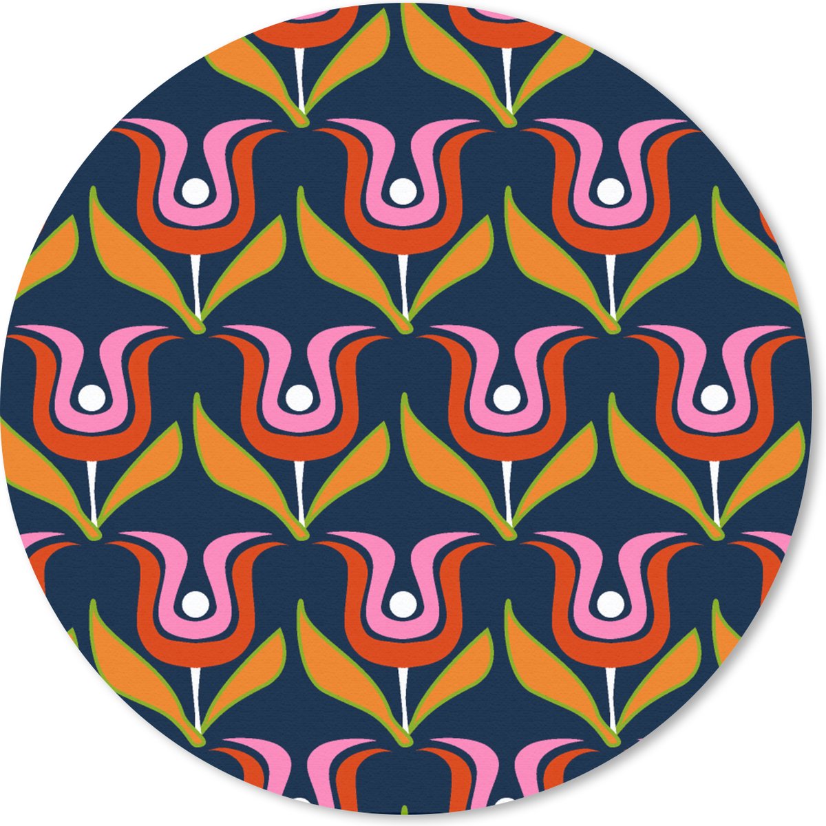 Muismat rond 20x20 cm - Mousepad Retro - Tulp - Abstract - Design - Ronde muismatten