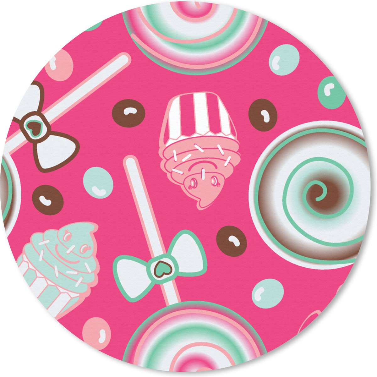 Muismat rond 20x20 cm - Mousepad Design - Snoep - Candy - Roze - Ronde muismatten