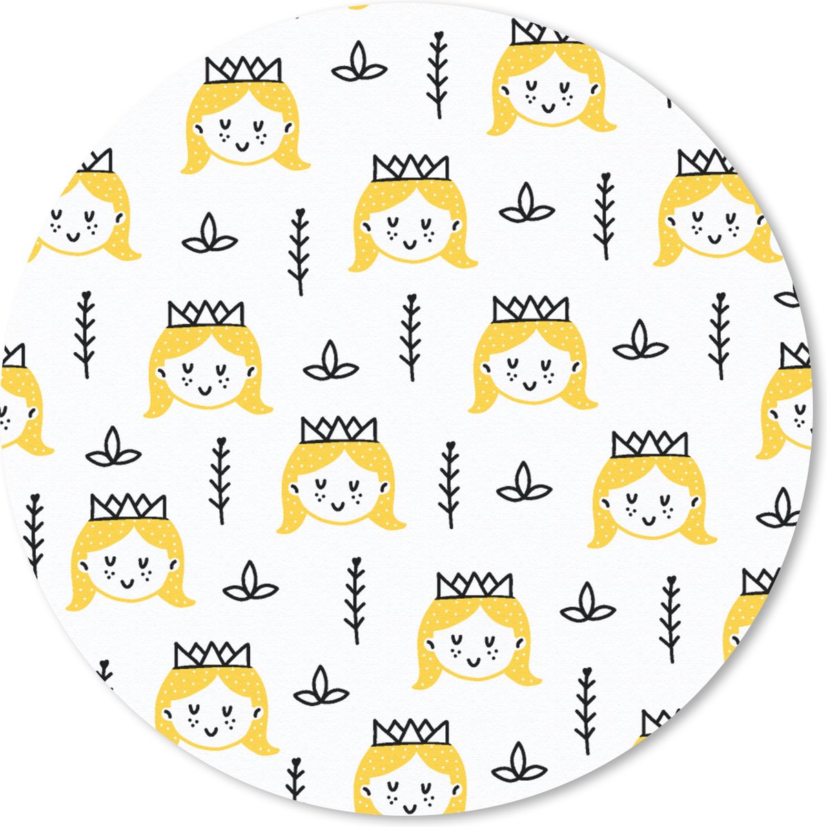 Muismat rond 40x40 cm - Mousepad Meisjes - Prinses - Kroon - Patronen - Girl - Kids - Kinderen - Ronde muismatten