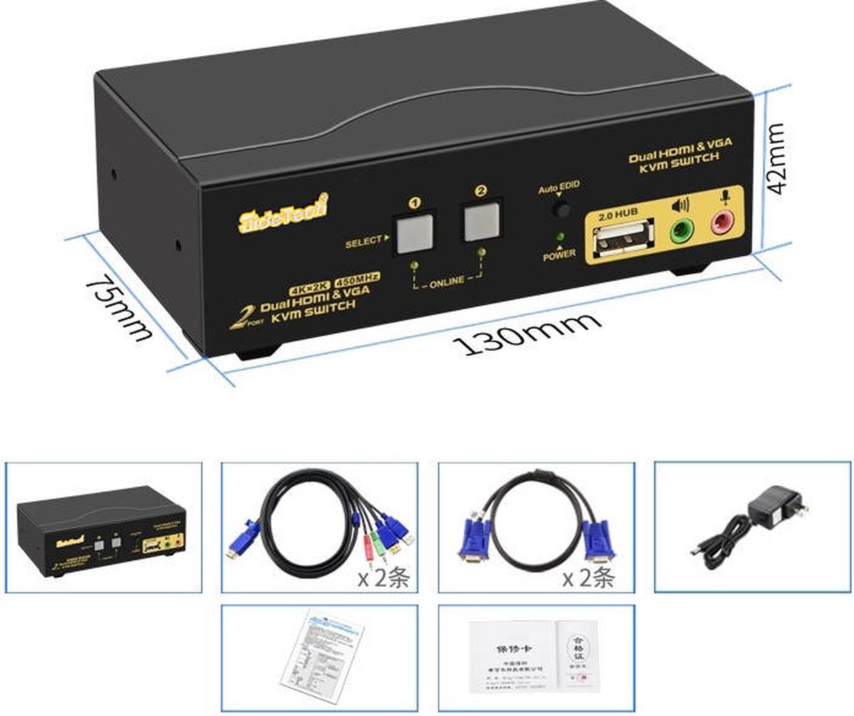 J&D 4K HDMI Répartiteur 1 Entrée 2 Sortie, avec Câble HDMI et