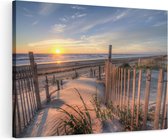 Artaza Canvas Schilderij Strand en Zee vanuit Duinen met Zonsondergang - 120x80 - Groot - Foto Op Canvas - Wanddecoratie Woonkamer