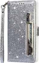 LuxeBass Boekhoesje met glitters geschikt voor Samsung Galaxy S20 Ultra - Zilver - telefoonhoes - gsm hoes - telefoonhoesjes